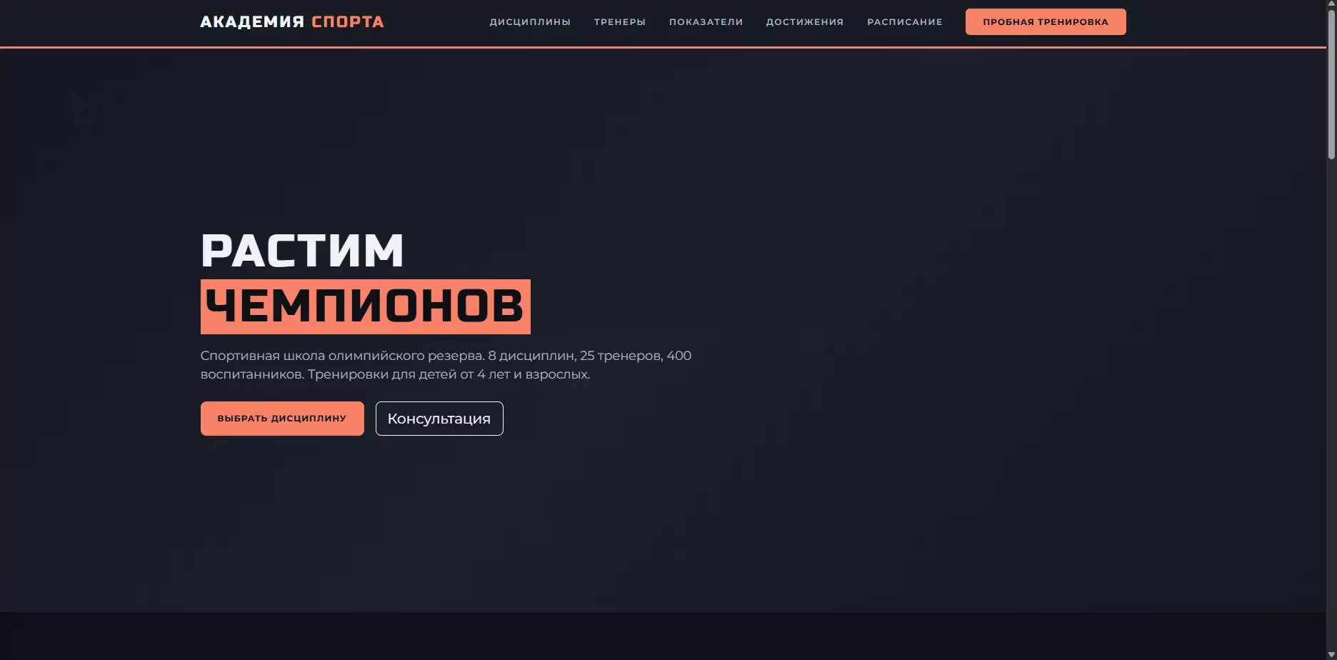 Шаблон «Академия Спорта» — шаблон сайта